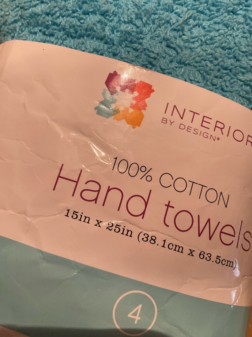 🆕🩵 Interior by Design Teal Blue Cotton Hand Towels - Set of 4